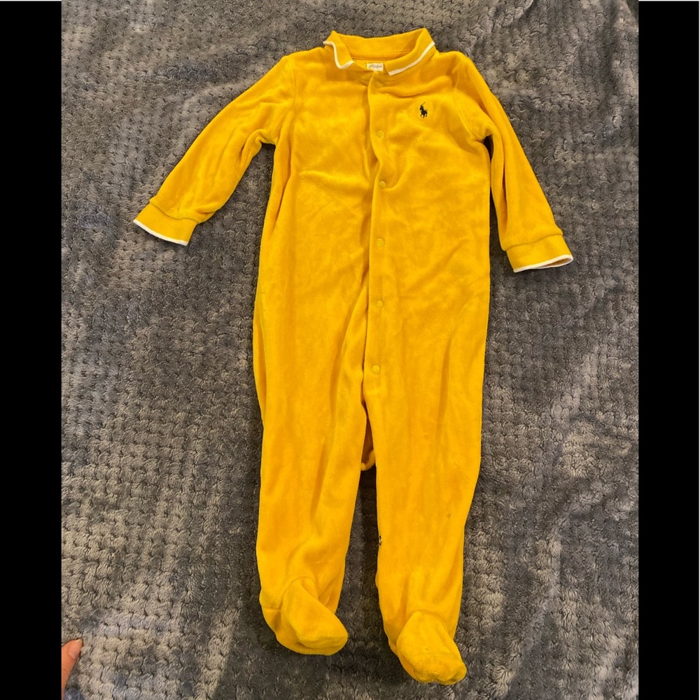 Ralph Lauren mustard yellow velvet Polo onesie 9mo